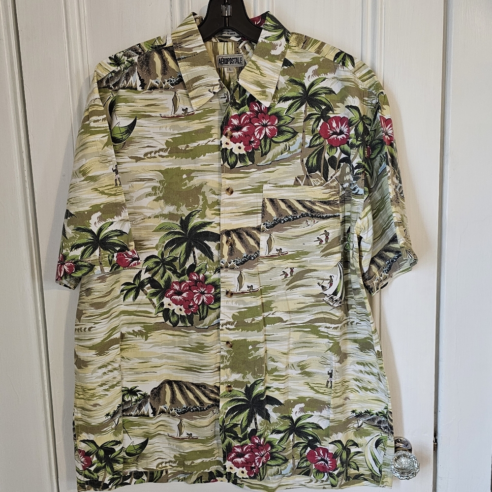 Vintage 90’s Aeropostale Mens Large Hawaiian Shirt Cotton Hula Tropical